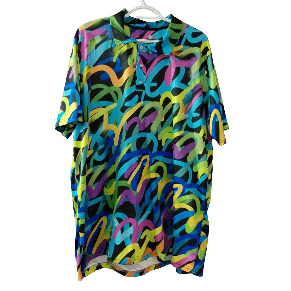 Play Loud Golf Polo Shirt Men's XL Multi Color Psychedelic Swirl Performance - Picture 1 of 9